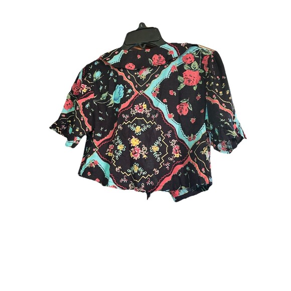 Kimichi‎  Blue Saturday Cropped Tie Front Top Fairy core Y2K Small Linen Blend - Picture 5 of 7